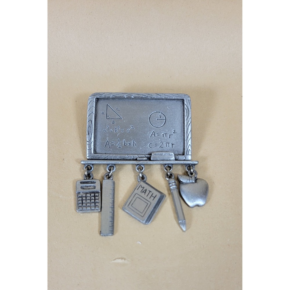 JJ Jonette Jewelry Vintage Pewter Math Teacher Chalkboard Dangle Charm Brooch